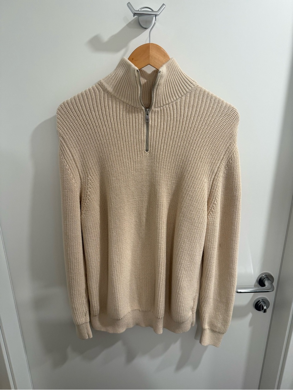Zara Men's Beige Half-Zip Ribbed Knit Sweater